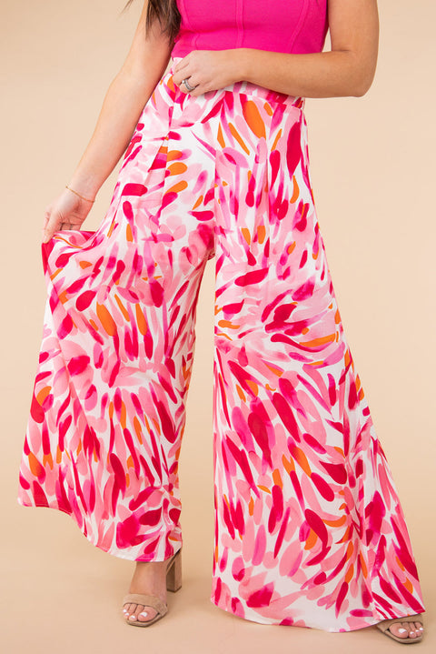 Boho Abstract Floral Print Wide Leg Pants