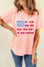 Pink Floral Printed Crew Neck Flag Day T Shirt