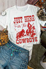 White JUST HERE For THE COWBOY Cuffed Sleeve Crew Neck T Shirt