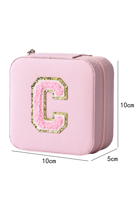 Pink Chenille C Letter Graphic Travel Jewelry Case