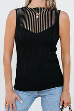 Black Ribbed Texture Mesh Cutout Knitted Sweater Vest