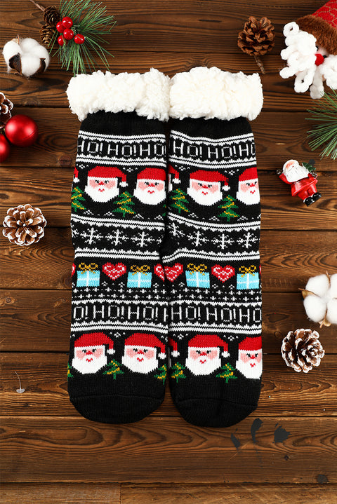 Calcetines polares navideños de Papá Noel con dibujos animados de color rojo ardiente 