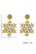 Gold Christmas Snowflake Rhinestone Rice Beaded Drop Earrings