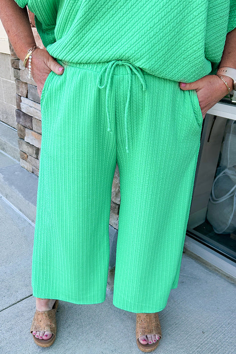 Mint Green Textured Batwing Sleeve Tee Wide Leg Pants Plus Size Set