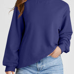 Navy Blue Plain Drop Shoulder Crewneck Pullover Sweatshirt