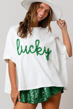 White Lucky Tinsel Graphic St Patrick Fashion Tee