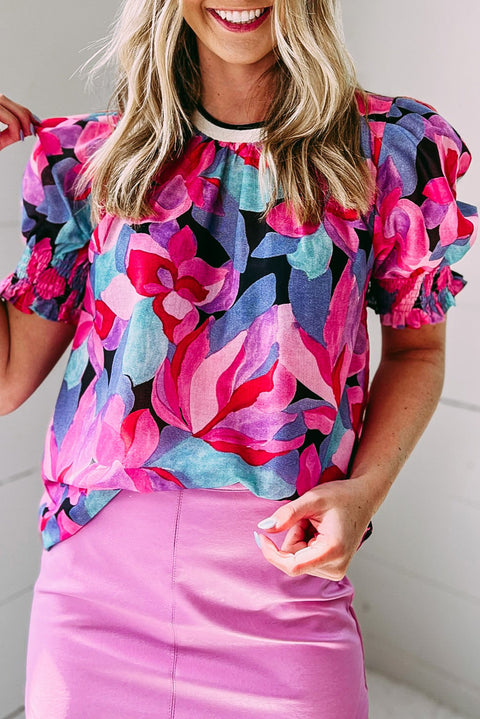 Floral Print Shirred Puff Sleeve Blouse