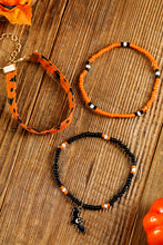 Russet Orange Halloween Bat Pendant Beaded Multi Layer Bracelet Set