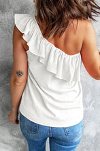 Ruffle One Shoulder Crinkle Tank