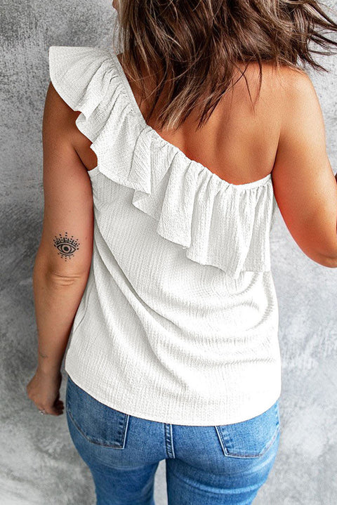 Ruffle One Shoulder Crinkle Tank