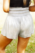 Metallic Sheen Smocked High Waist Shorts