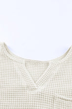 Waffle Knit Split Neck Pocketed Loose Top