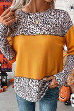 Vitality Orange Leopard Print Waffle Knit Patchwork Top