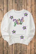 White Sequined Mardi Gras Star Pattern Drop Shoulder Sweatshirt