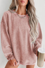 Gray Solid Ribbed Knit Round Neck Pullover Sweatshirt