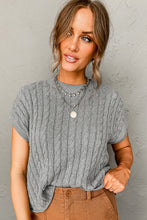 Chestnut Crew Neck Cable Knit Short Sleeve Sweater