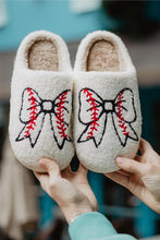 White Bow Knot Rugby Pattern Plush Warm Slippers