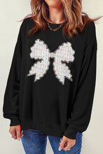 Black Rhinestone Decor Bowknot Graphic Pullover Sweatshirt