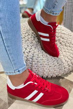 Fiery Red Vintage Striped Patchwork Lace-up Flat Shoes