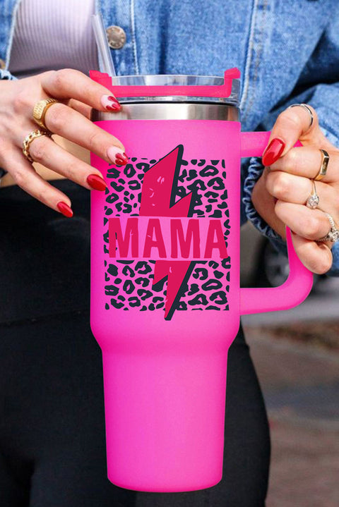 Taza aislante de acero inoxidable con estampado de leopardo Mama con asa de 40 oz