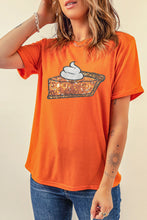 Orange Pumpkin Pie Graphic Cuffed Sleeve Crew Neck Tee