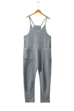 Gray Waffle Knit Spaghetti Straps Loose Fit Jumpsuit