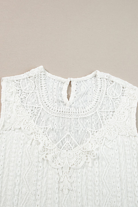 White Guipure Lace Crochet Keyhole Back Tank Top