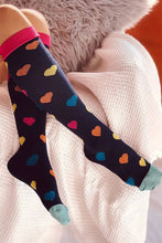 Navy Blue Valentine Heart Pattern Contrast Trim Mid-length Socks