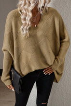 Camel Checkered Textured Batwing Sleeve Sweater