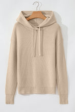 Beige Solid Color Drawstring Hooded Drop Shoulder Pullover Sweater