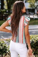 Multicolor Striped Color Block Ruffled O-neck Sleeveless Top