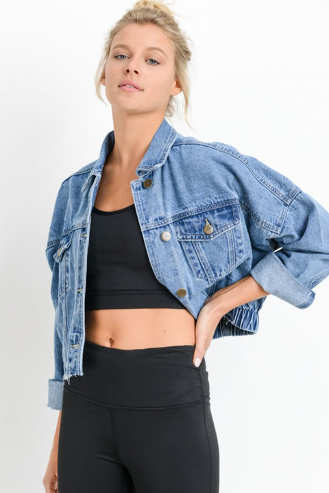 Sky Blue Medium Wash Chunky Cropped Denim Jacket