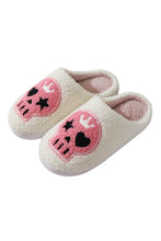 White Halloween Skull Printed Plush Winter Home Slippers