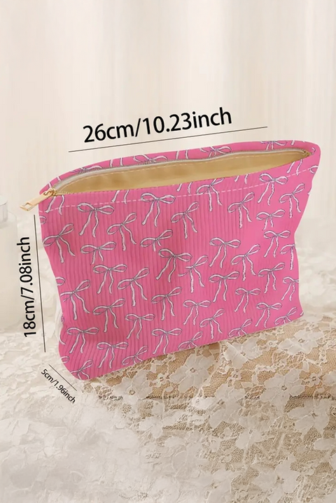 Bright Pink Valentines Fashion Bow Print Ribbed Storage Bag