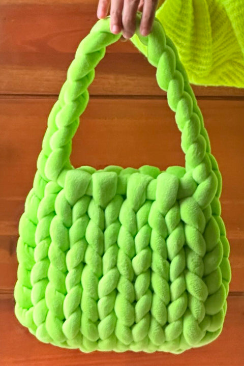 Pear Green Woven Knit Handmade Small Tote Bag