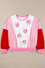 Rose Red Santa Clause Striped Block Patchwork Round Neck Sweatshirt