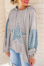 Beau Blue Floral Patchwork Star Pattern Drawstring Hoodie