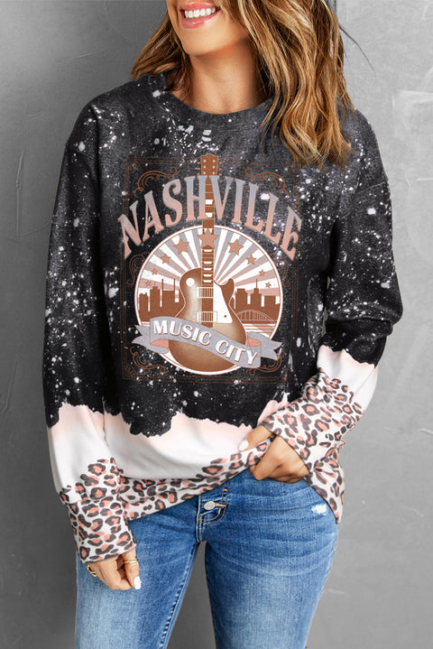 Snowy Christmas Graphic Leopard Bleached Sweatshirt