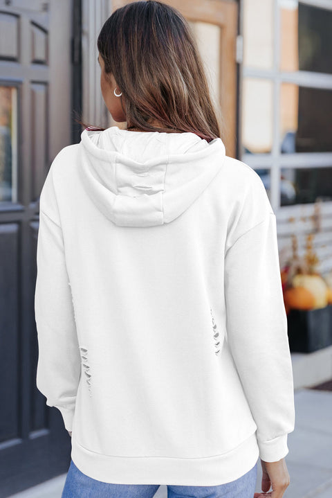 White PUMPKIN SPICE Distressed Hoodie