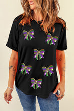 Black Sequin Mardi Gras Bow Graphic Crewneck Tee