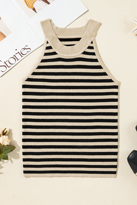 Black Stripe Crew Neck Slim Fit Sweater Vest