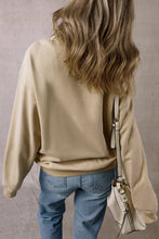 Parchment Solid Loose Crew Neck Fleece Sweatshirt