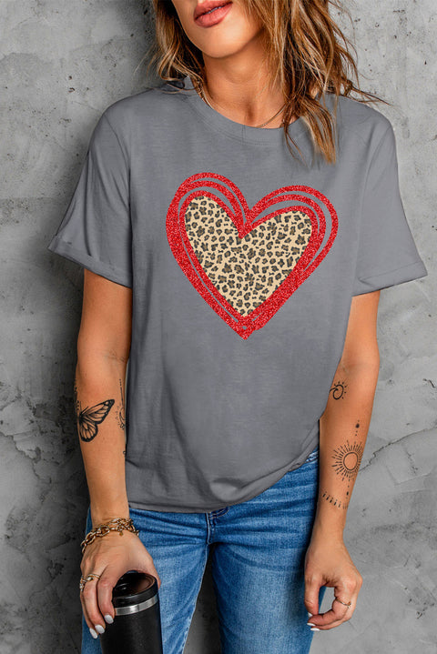 Camiseta con estampado de corazón y lentejuelas