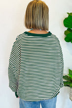 Green Stripe Sequined Turkey Pattern Drop Shoulder Pullover Top