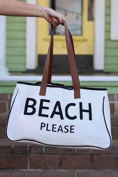 Bright White BEACH PLEASE Print Bolsa grande de lona 