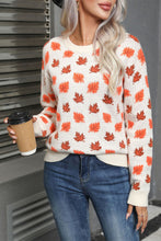 White Fall Leaves Pattern Crew Neck Sweater