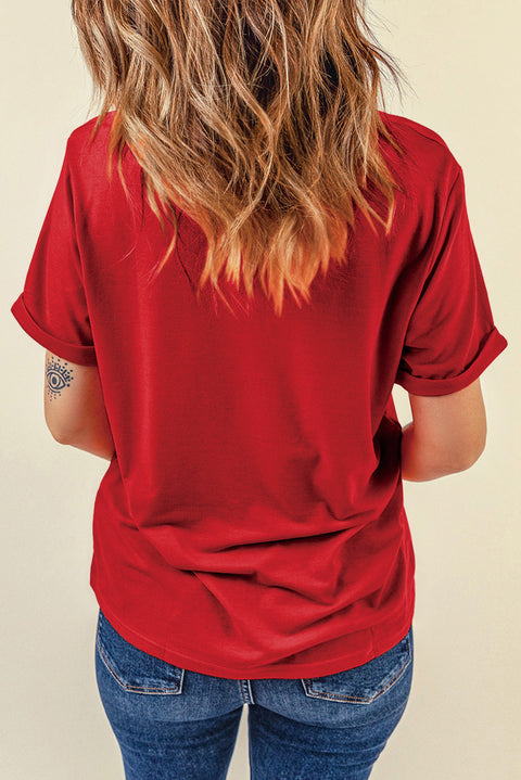 Red Western Star Boots Bow Knot Print Crew Neck T Shirt