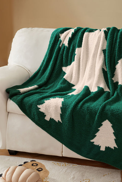 Dark Green Colorblock Christmas Tree Printed Blanket