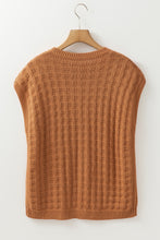 Camel Round Neck Textured Knit Sweater Vest