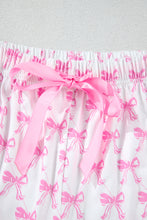 Pink Bowknot Printed Short Sleeve and Ruffled Shorts Valentines Pajama Set